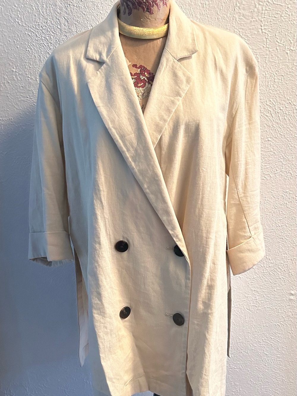 Zara Light Cream Double-Breasted Trench Coat
